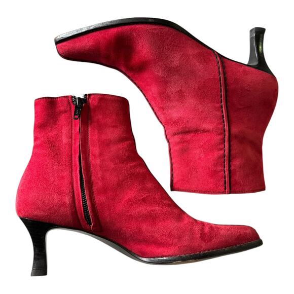 Vintage Bally Red Suede Stitch Detail Ankle Boots 5M Made in Italy Kitten Heel - Picture 5 of 13